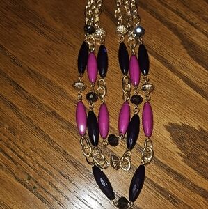 Pink And Purple With Gold Plated  Beaded Necklace Adjustable